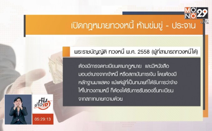 เปิดกฎหมายทวงหนี้ ห้ามข่มขู่-ประจาน