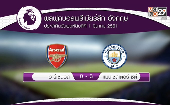 ผลฟุตบอลพรีเมียร์ลีก นัดตกค้าง