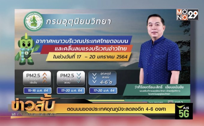 ตอนบนของประเทศอุณภูมิจะลดลงอีก 4-6 องศา