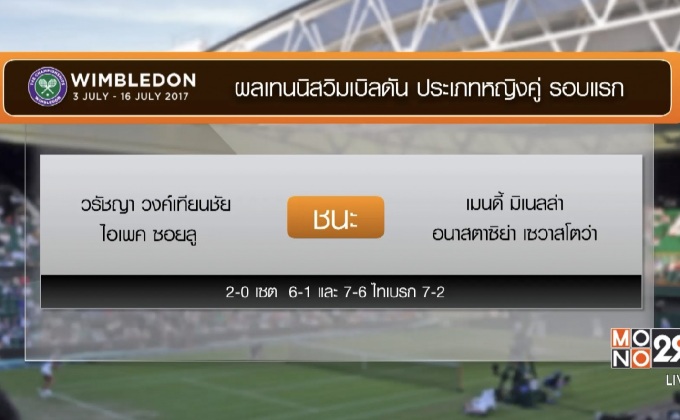 “เพียซ” จับคู่สาวตุรกี เข้ารอบ 2 หญิงคู่วิมเบิลดัน