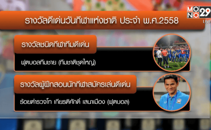 “ซิโก้-ช้างศึก” คว้าดีเด่นวันกีฬาแห่งชาติ 2558