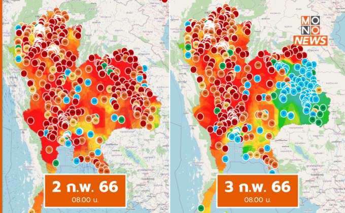 ฝุ่น PM 2.5 วันนี้ ยังสูงหลายพื้นที่ / อีสานบางพื้นที่ดีขึ้น / 9 เขตกทม. มีผลกระทบต่อสุขภาพ