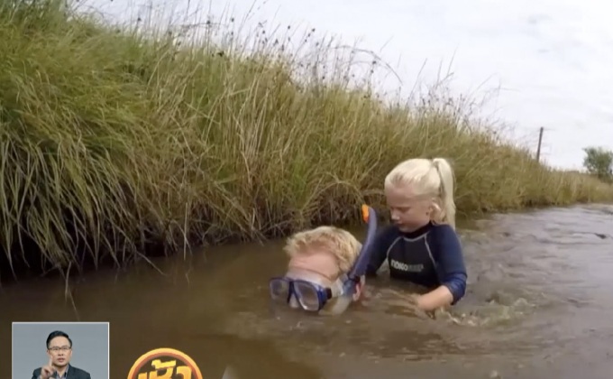 แข่งขันว่ายน้ำด้วยสน็อกเกิลในคูน้ำ