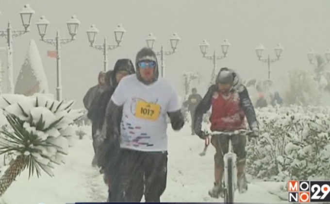 หิมะตกหนักในเมืองโซชีของรัสเซีย