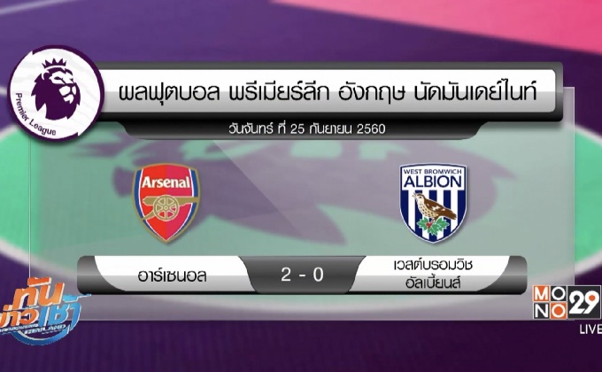 ผลฟุตบอลพรีเมียร์ลีก นัดมันเดย์ไนท์