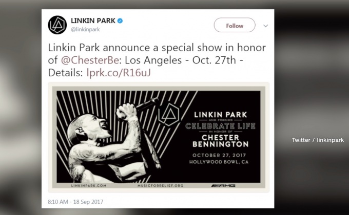 “Linkin Park” เตรียมจัดคอนเสิร์ตรำลึก “เชสเตอร์ เบนนิงตัน”