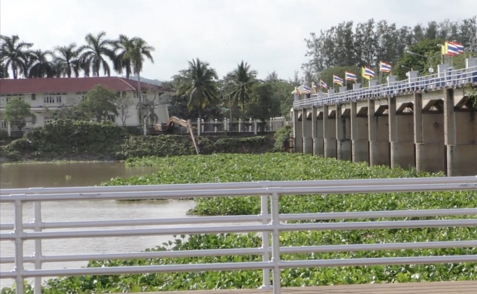 เร่งเก็บผักตบชวาเปิดทางระบายน้ำที่เขื่อนเจ้าพระยา