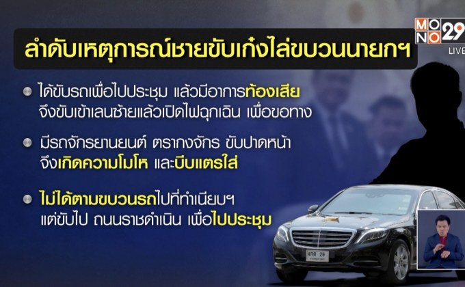 คนขับเก๋งไล่ขบวนรถนายกฯ ยันบีบแตรเพราะถูกปาดหน้า