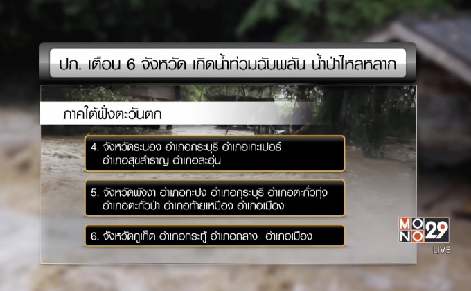 เตือน 6 จังหวัด เสี่ยงน้ำท่วมฉับพลัน-น้ำป่าไหลหลาก