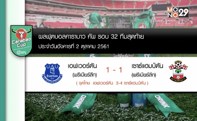 ผลฟุตบอลคาราบาวคัพ รอบ 32 ทีมสุดท้าย