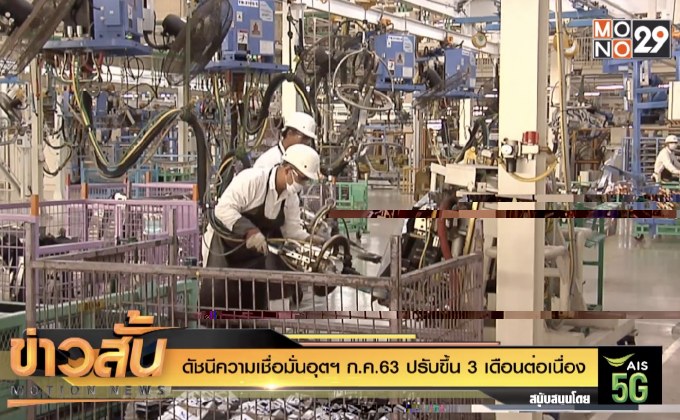 ดัชนีความเชื่อมั่นอุตฯ ก.ค.63 ปรับขึ้น 3 เดือนต่อเนื่อง