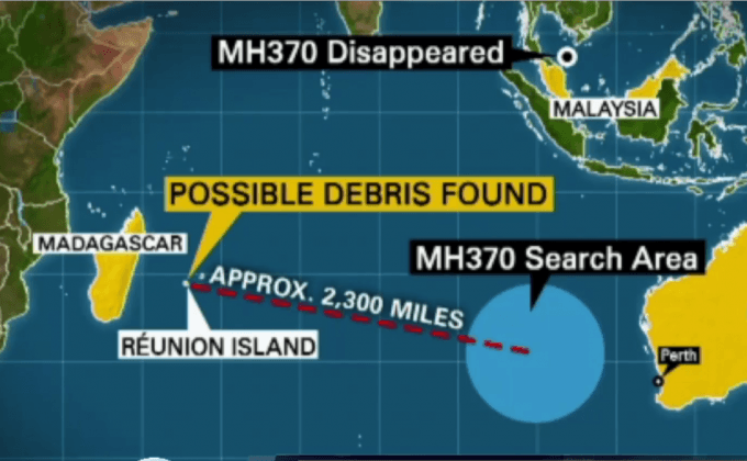 พบชิ้นส่วนที่คาดว่าเป็นของเครื่องบิน MH370
