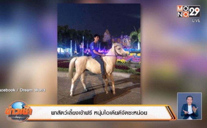 โซเชียลฮา!  หนุ่มขี่ม้าไปดรีมเวิลด์ รับพาสัตว์เลี้ยงมาเข้าฟรี