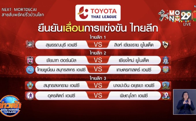 ไทยลีก 1-3 ยืนยันเลื่อนเตะแล้ว 5 คู่