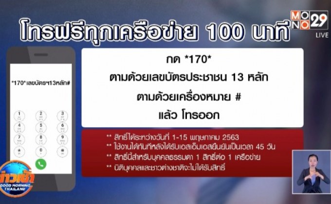 กสทช.จับมือทุกค่าย โทรฟรี 100นาที สู้วิกฤตโควิด-19
