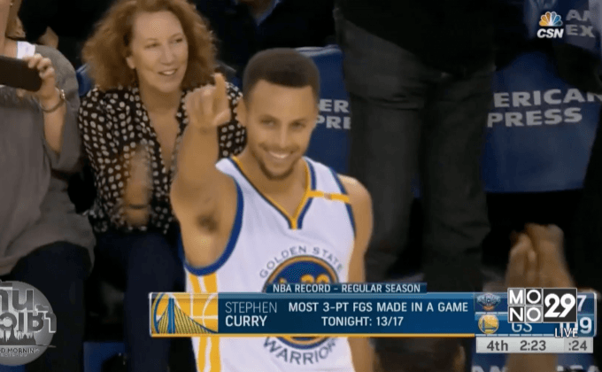 “เคอร์รี่” ทุบสถิติชู้ตสามแต้มนำนักรบอัดเพลิแกนส์