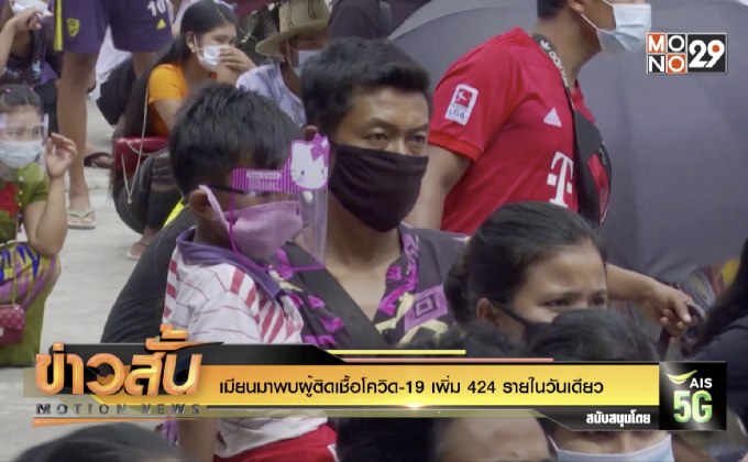 เมียนมาพบผู้ติดเชื้อโควิด-19 เพิ่ม 424 รายในวันเดียว