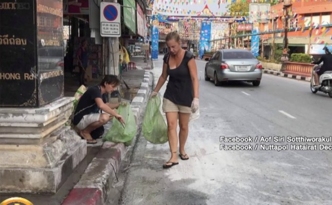 ​ชื่นชม นทท.ช่วยเก็บขยะ หลังจบสงกรานต์ ถ.ข้าวตอกสุโขทัย
