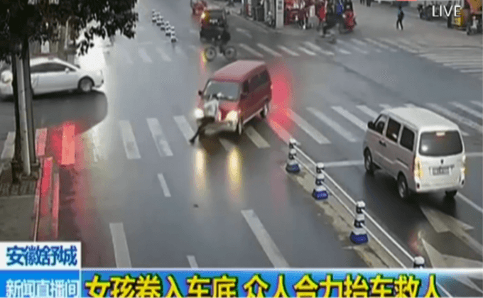 รถตู้วิ่งทับคนที่จีน รอดตายหวุดหวิด