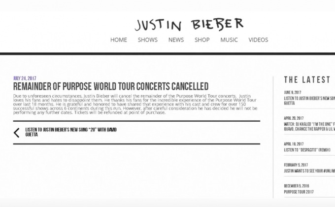 “จัสติน บีเบอร์” เปิดใจหลังยกเลิกคอนเสิร์ต