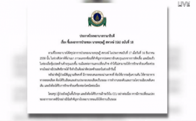 “ปอ ทฤษฎี” หลังผ่าตัดปอดซ้ายสัญญาณชีพคงที่