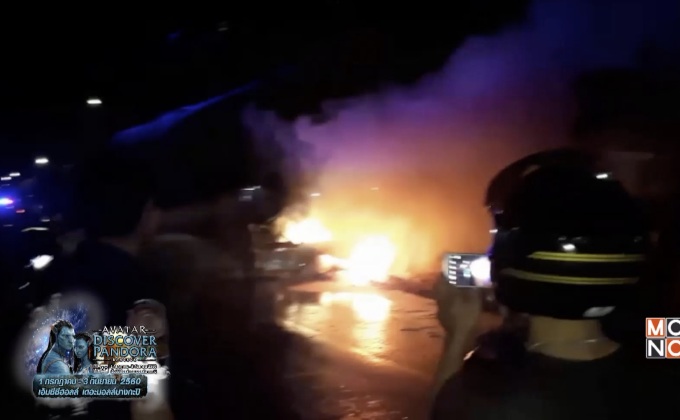 ไฟไหม้รถแท็กซี่คนขับรอดหวุดหวิด จ.นนทบุรี