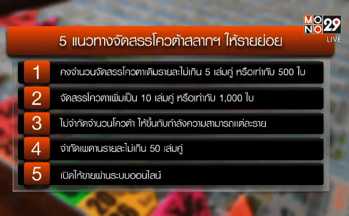 ประชาพิจารณ์จัดสรรโควต้าสลากฯ สิ้นเดือนนี้