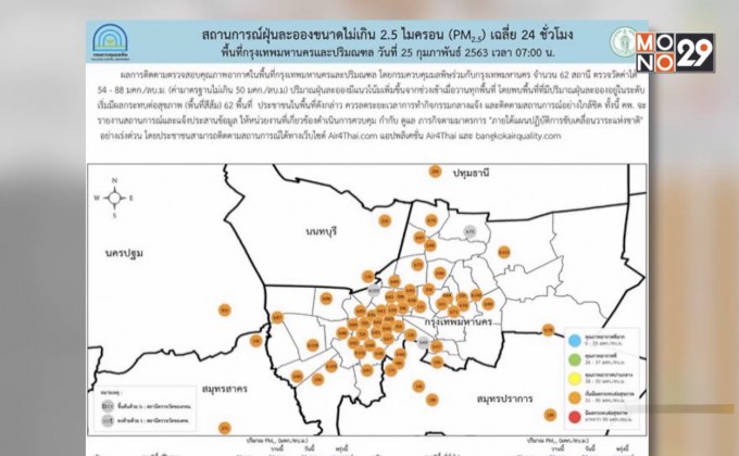 ค่าฝุ่น PM2.5 กทม.-ปริมณฑล พุ่งเกินมาตรฐาน 62 พื้นที่