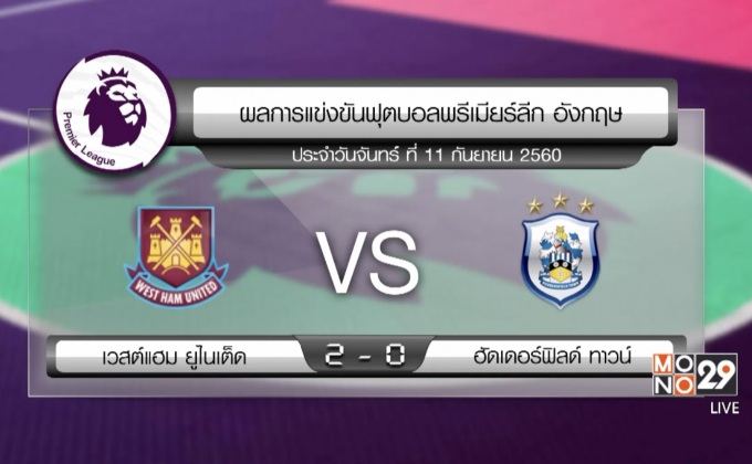 ผลฟุตบอลพรีเมียร์ลีก นัดมันเดย์ไนท์