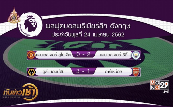 ผลฟุตบอลพรีเมียร์ลีก อังกฤษ 24-04-62