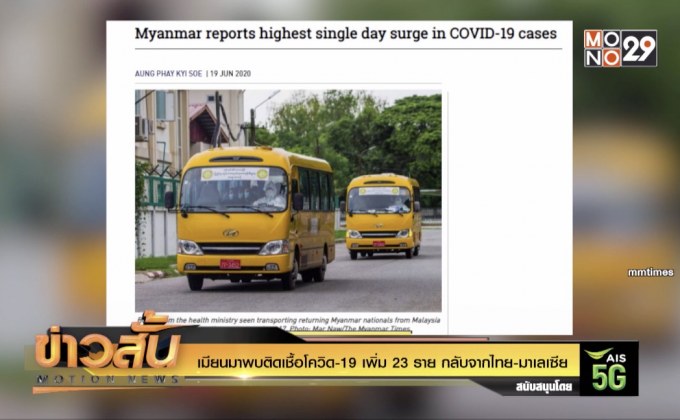 เมียนมาพบติดเชื้อโควิด-19 เพิ่ม 23 ราย กลับจากไทย-มาเลเซีย