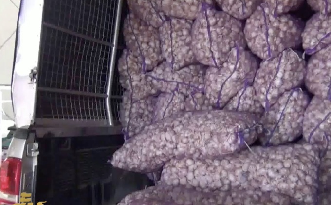 ยึดกระเทียมหัวแห้งคาโกดังริมฝั่งแม่น้ำโขง