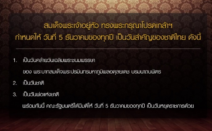 ครม.เห็นชอบ 5 ธ.ค.เป็นวันสำคัญของชาติ