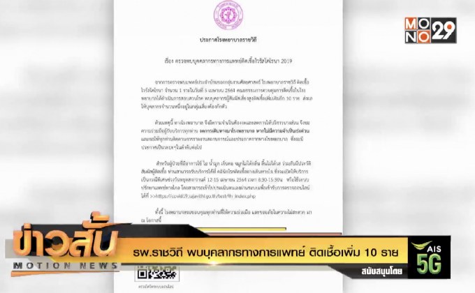 รพ.ราชวิถี พบบุคลากรทางการแพทย์ ติดเชื้อเพิ่ม 10 ราย