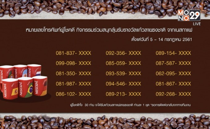 ประกาศผู้โชคดีรับแก้วบอลโลกจาก “เนสกาแฟ”