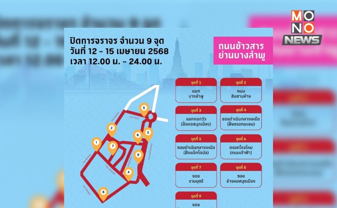 ปิดถนนเทศกาลสงกรานต์ทั่วกรุง 2568 เช็กก่อนออกเดินทาง