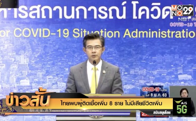 ไทยพบผู้ติดเชื้อเพิ่ม 8 ราย ไม่มีเสียชีวิตเพิ่ม