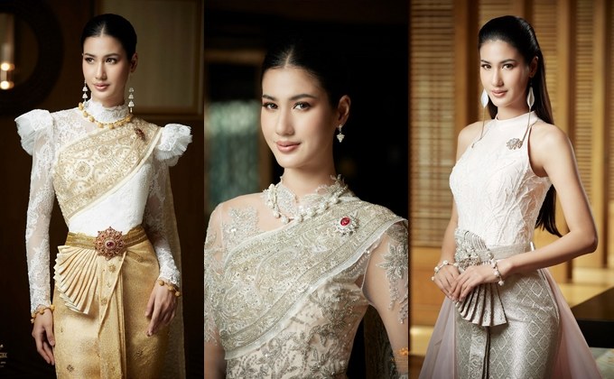 พิ้งค์พลอย ปภาวดี ในลุคชุดไทยจักรพรรดิ สีผ้าไหมโทนพิเศษ สวยมีเสน่ห์แบบสาวชาววัง