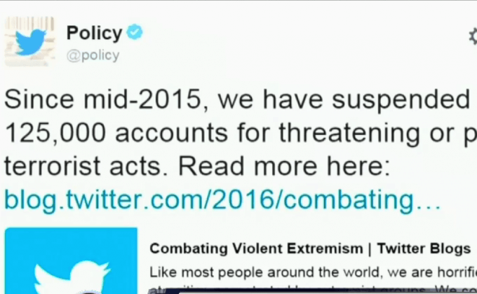 Twitter ระงับ 125,000 บัญชีโยงก่อการร้าย