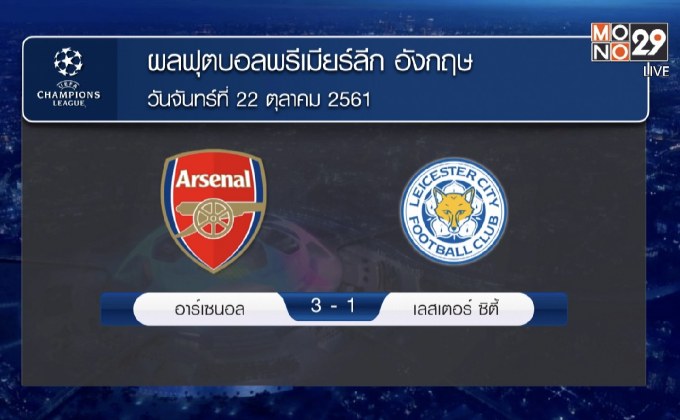 ผลฟุตบอลพรีเมียร์ลีก นัดมันเดย์ไนท์