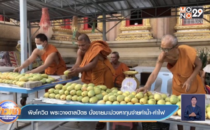 พิษโควิด พระวางตาลปัตร นั่งขายมะม่วงหาทุนจ่ายค่าน้ำ-ค่าไฟ