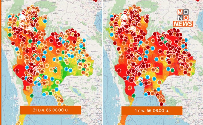 ประเทศไทย ฝุ่น PM 2.5 พุ่งสูง หลายพื้นที่