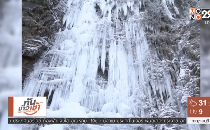 น้ำตกในมณฑลกุ้ยโจวของจีนกลายเป็นน้ำแข็ง