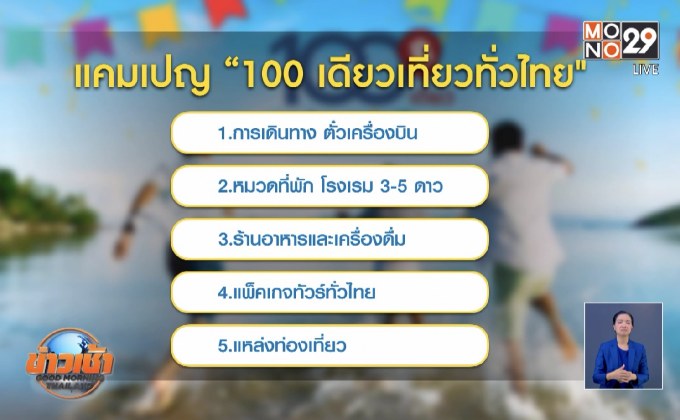 ดีเดย์ลงทะเบียน “100 เดียวเที่ยวทั่วไทย”