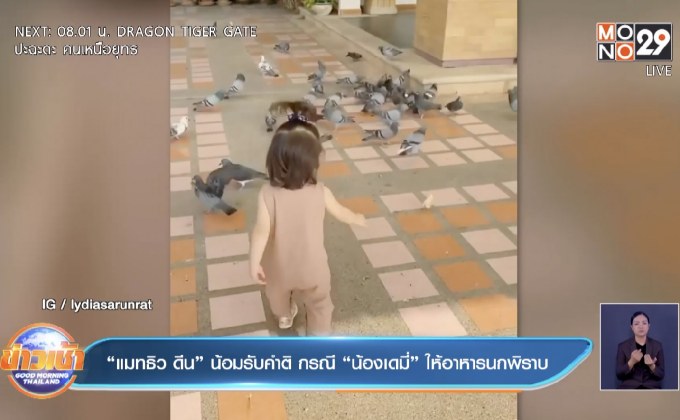“แมทธิว ดีน” น้อมรับคำติ กรณี “น้องเดมี่” ให้อาหารนกพิราบ