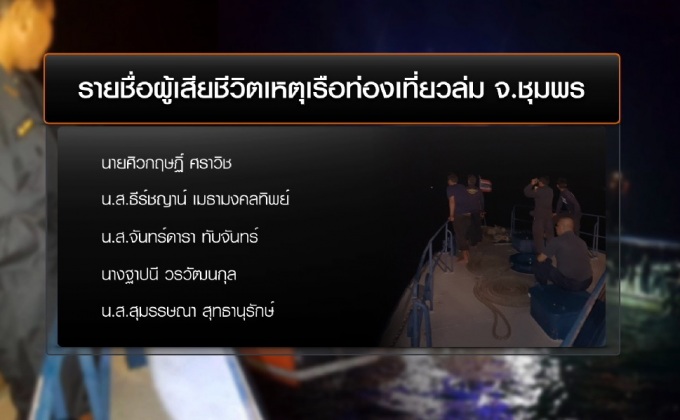 พบแล้วผู้เสียชีวิต 5 คน เหตุเรือล่ม จ.ชุมพร