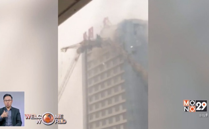 เครนถล่มเนื่องจากกระแสลมแรงในจีน