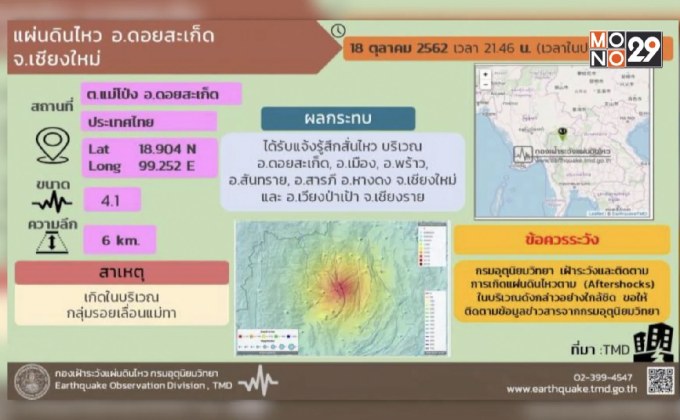 แผ่นดินไหว 4.1 ที่ดอยสะเก็ด จ.เชียงใหม่