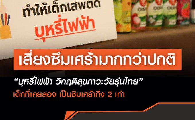 “บุหรี่ไฟฟ้า วิกฤติสุขภาวะวัยรุ่นไทย” พบเด็กที่เคยลอง เสี่ยงซึมเศร้ามากกว่าปกติ