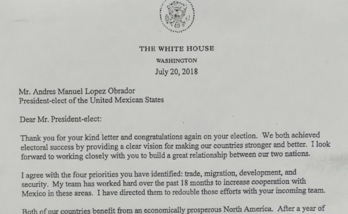 ผู้นำสหรัฐฯ ส่งสารถึงว่าที่ผู้นำเม็กซิโกเรื่อง NAFTA